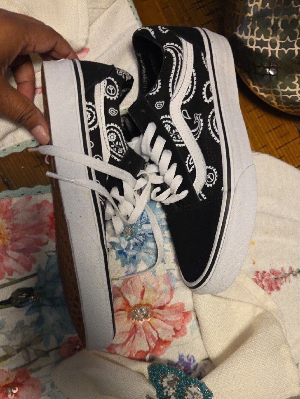 Vans Black & White Paisley Old Skool Sneakers - Picture 6 of 7